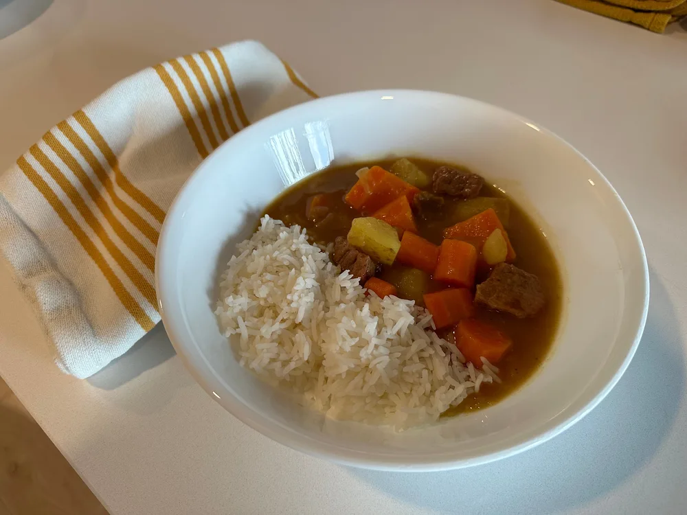 Japanese curry with rice in a bowl